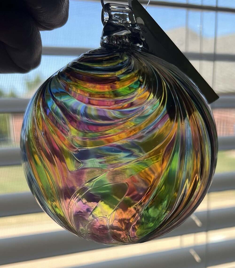 Kitras Art Glass Feather Ball Ornament 3” Multicolor NWT Original Box Canada